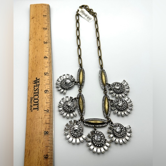 Lulu Frost for J Crew Crystal Cluster Drop Statement Necklace Bronze Silver NWT - Picture 10 of 11